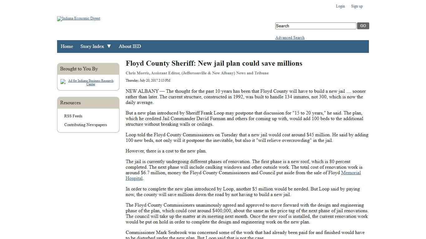 Floyd County Sheriff: New jail plan could save millions - Indiana Economic Digest