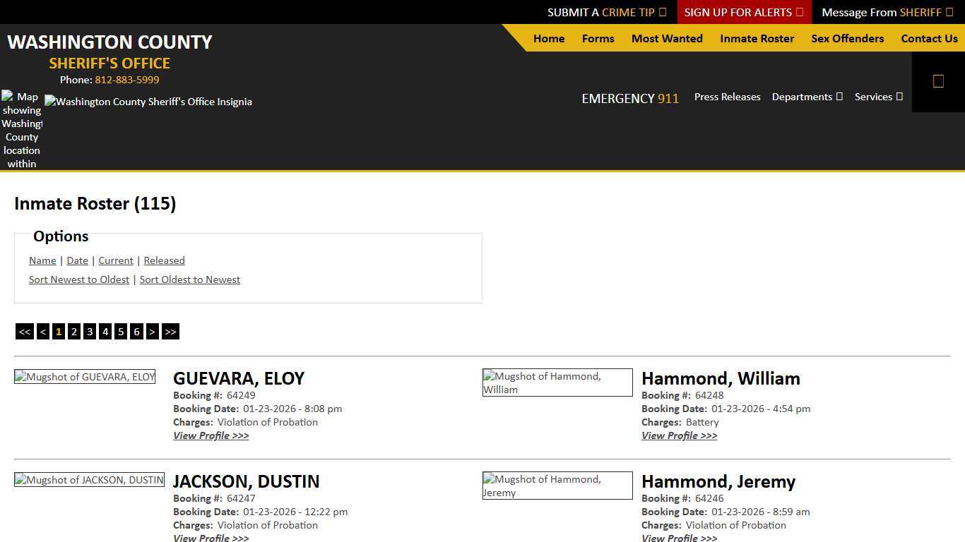 Inmate Roster - Current Inmates Booking Date Descending - Washington County IN Sheriff